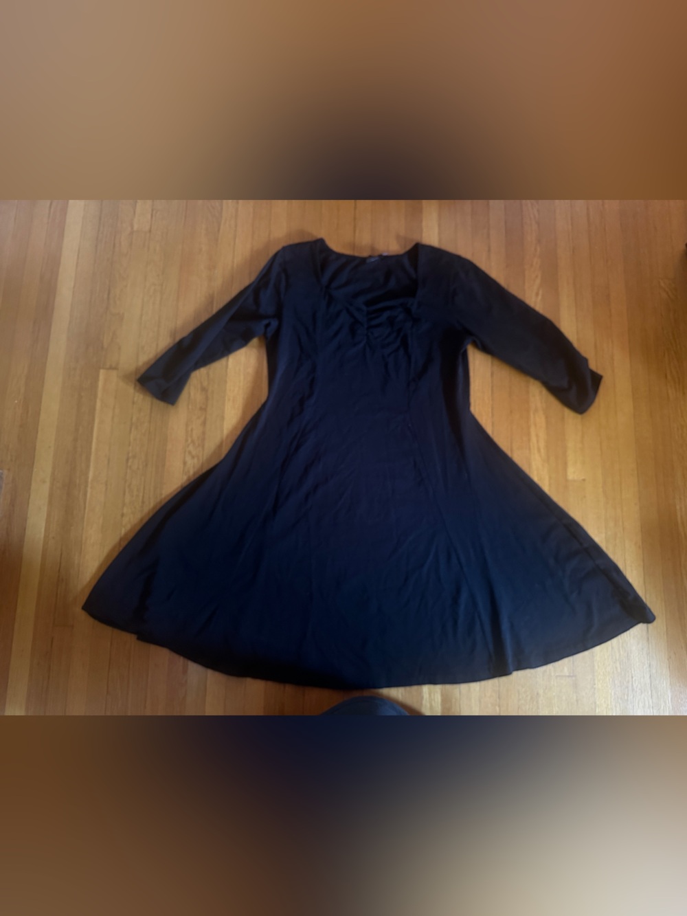 ASOS Curve black skater dress, 3/4 sleeves and ruching, Size US 16